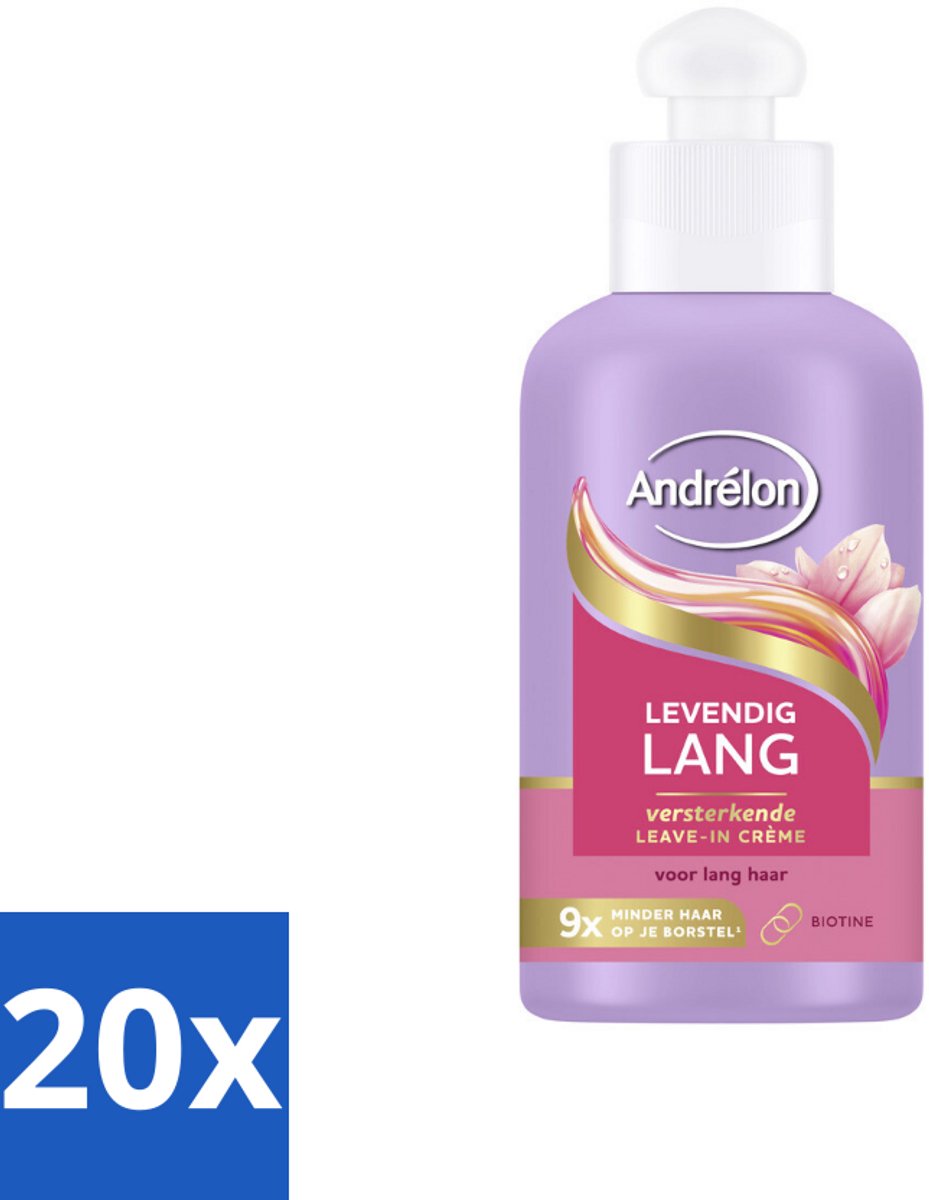 20 x Andrélon – Leave-In Crème – Levendig Lang – 200 ml - Haarkracht - Haarversterking - Haarbescherming - Biotine - Haarbreuk