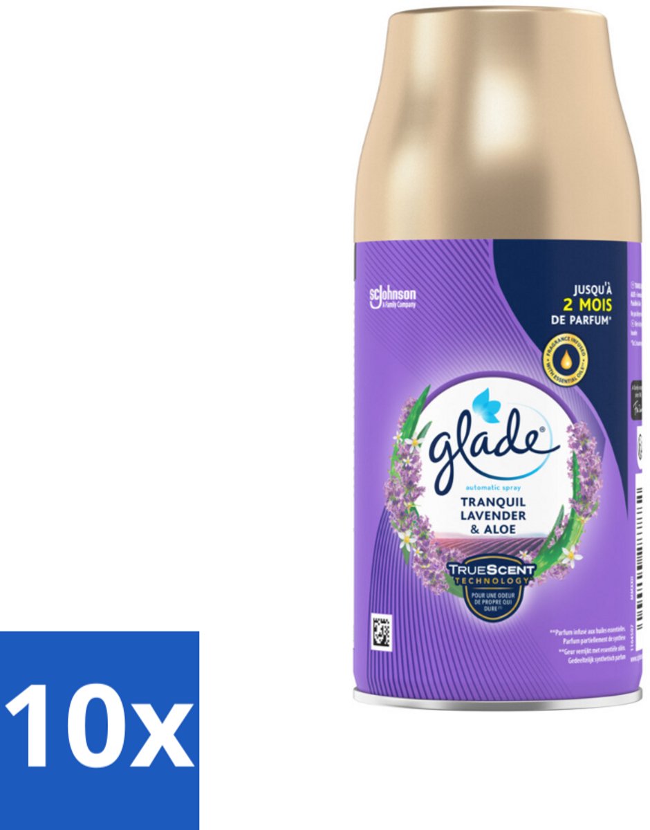 10 x Glade - Automatische Spray - Tranquil Lavender & Aloë - 269 g - Automatische Geurstoot - Rustgevende Geur - Lavendel - Aloë Vera - Viooltjesblad