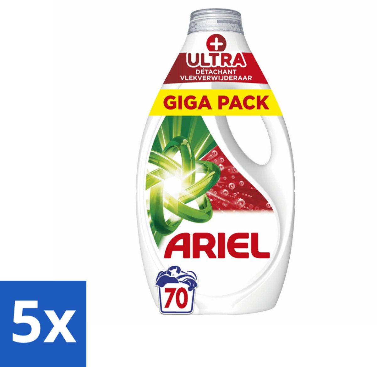 5 x Ariel - Vloeibaar Wasmiddel - +Ultra Vlekverwijderaar - 70 Wasbeurten - 3150 ml - Vlekverwijderaar - Vloeibaar Wasmiddel - Hardnekkige Vlekken - Ingedroogde Vlekken - Koude Was