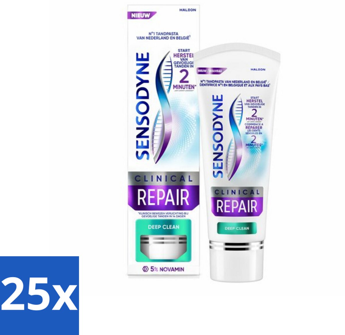 25 x Sensodyne - Tandpasta - Clinical Repair - Deep Clean - Grondige Reiniging - 75 ml - Gevoelige Tanden - Tandpasta - Snelle Verlichting - Diepe Reiniging - Klinisch Bewezen