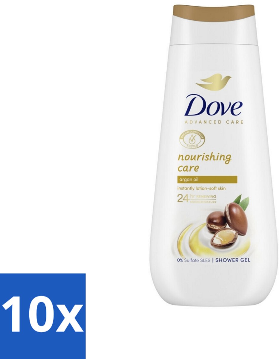 10 x Dove Douchecrème - Nourishing Care - Arganolie - 225 ml - Douche Gel - Arganolie - Hydratatie - Droge Huid - Micro Moisture