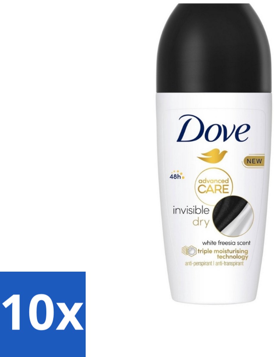10 x Dove Deodorant Roller - Invisible Dry - 50 ml - Dove Deodorant Roller - Onzichtbare Bescherming - Anti-transpirant - Anti-witstrepen - Frisheid