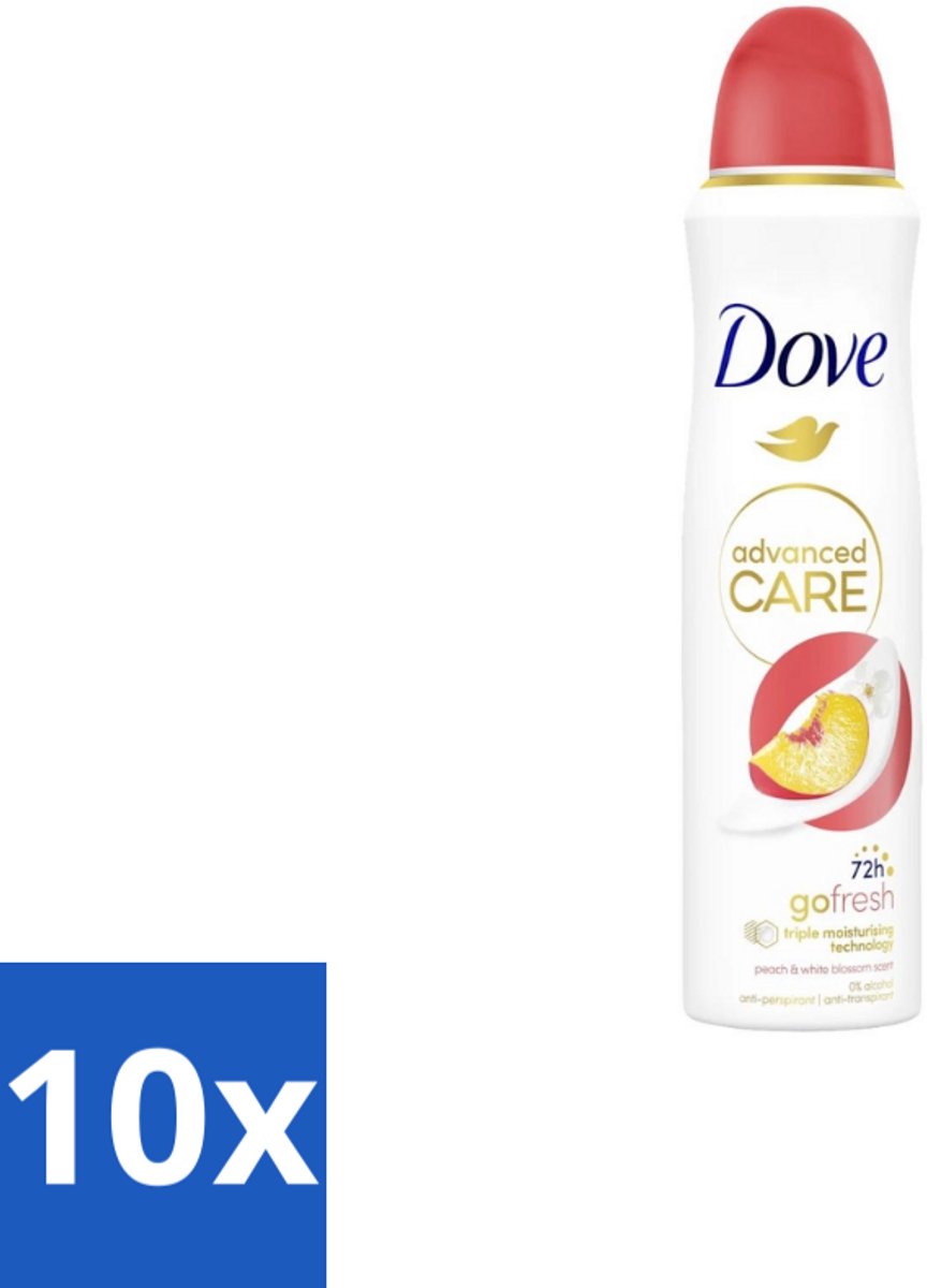 10 x Dove Deodorant Spray - Perzik & Witte Bloesem - 150 ml - Dove Deodorant Spray - Anti-irritatie - Huidverzorging - Zweetvermindering - Frisse Geur