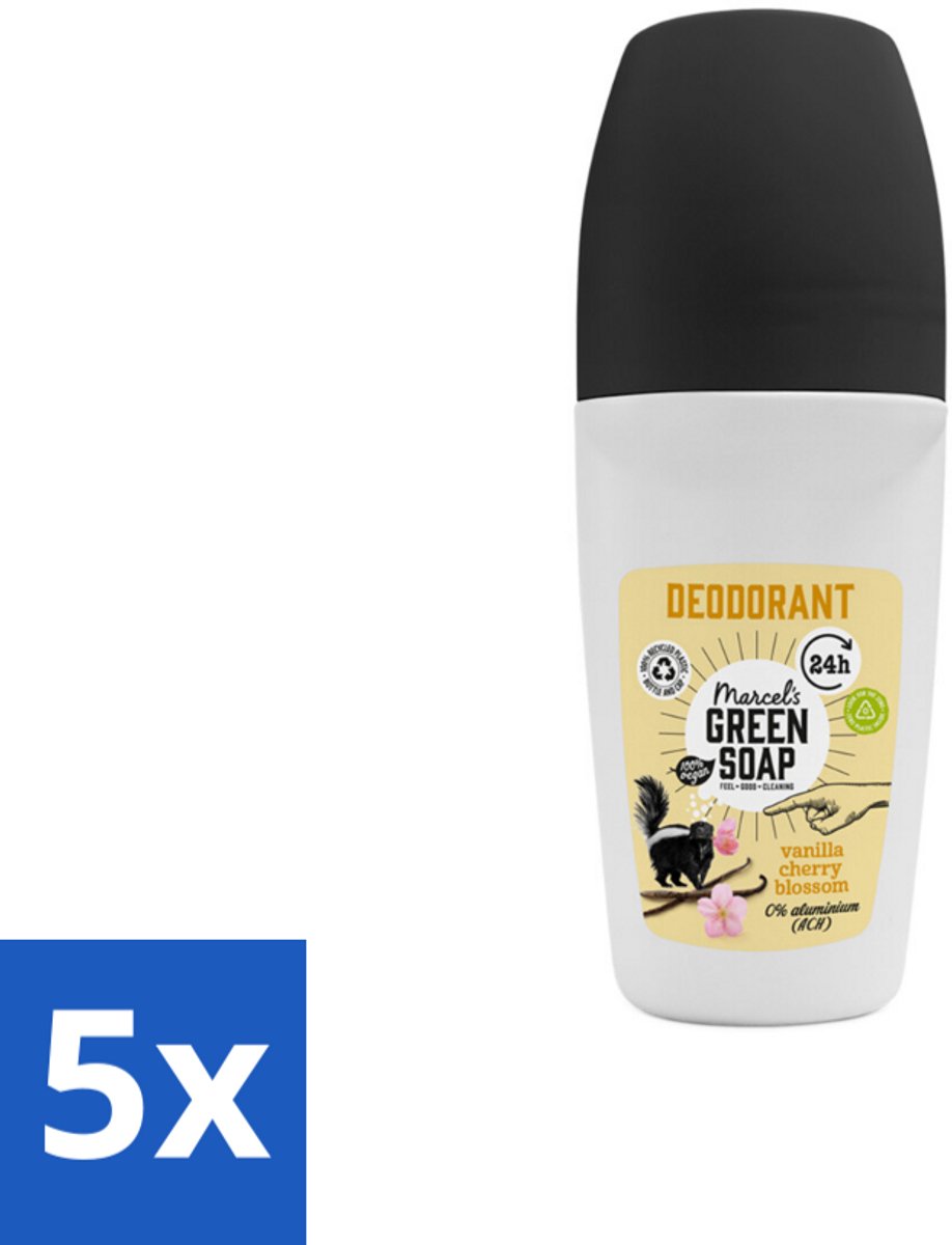 5 x Marcel's Green Soap - Deodorant Roller - Vanilla & Cherryblossom - Langdurige frisheid - 50 ml - Deodorant Roller - Geur - Frisheid - Geur - Geur