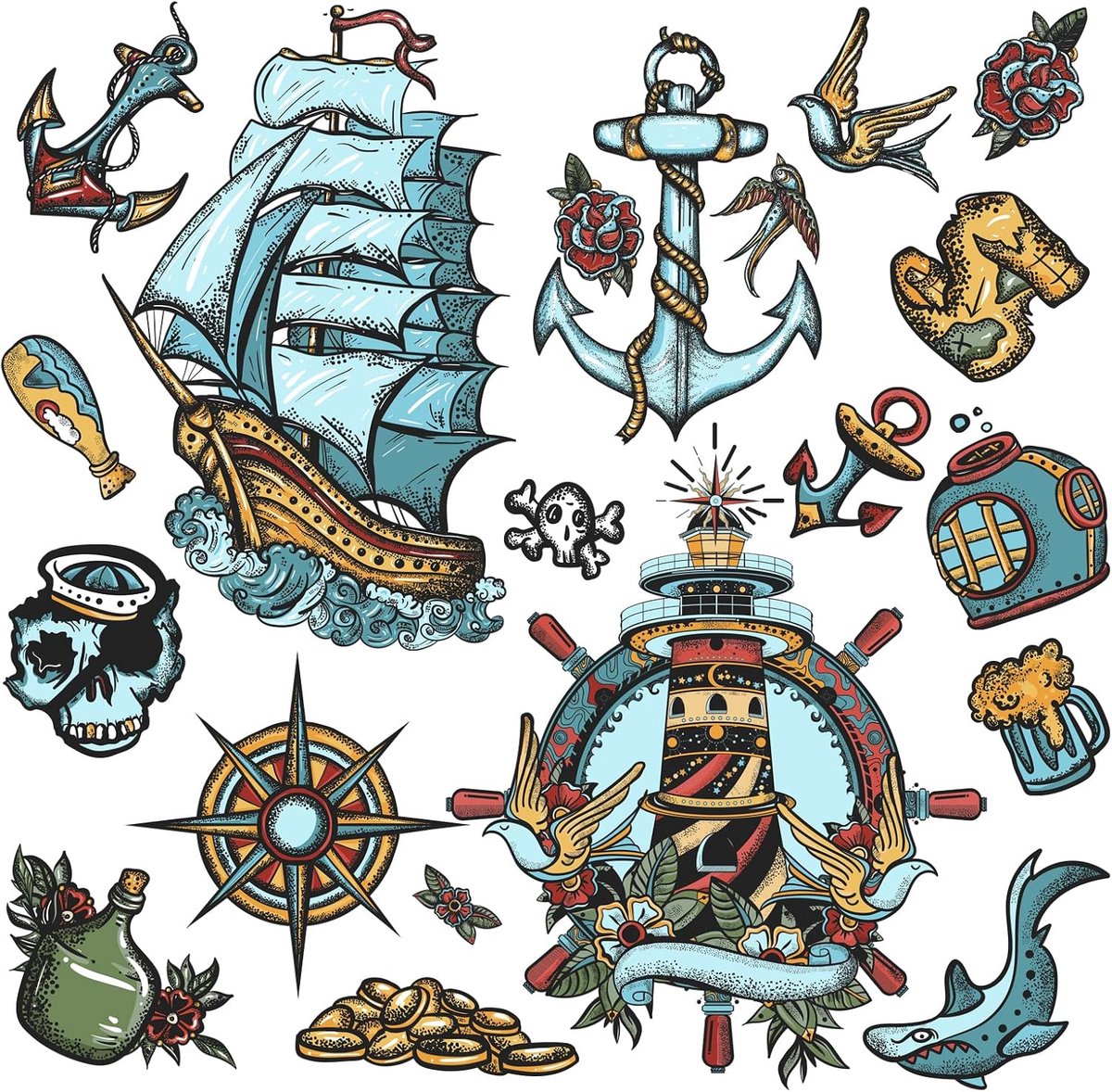 Wandsticker - 60 x 48 cm - Zelfklevend - Piraten thema - Perfect voor kinderkamer of badkamer - ShopVlot