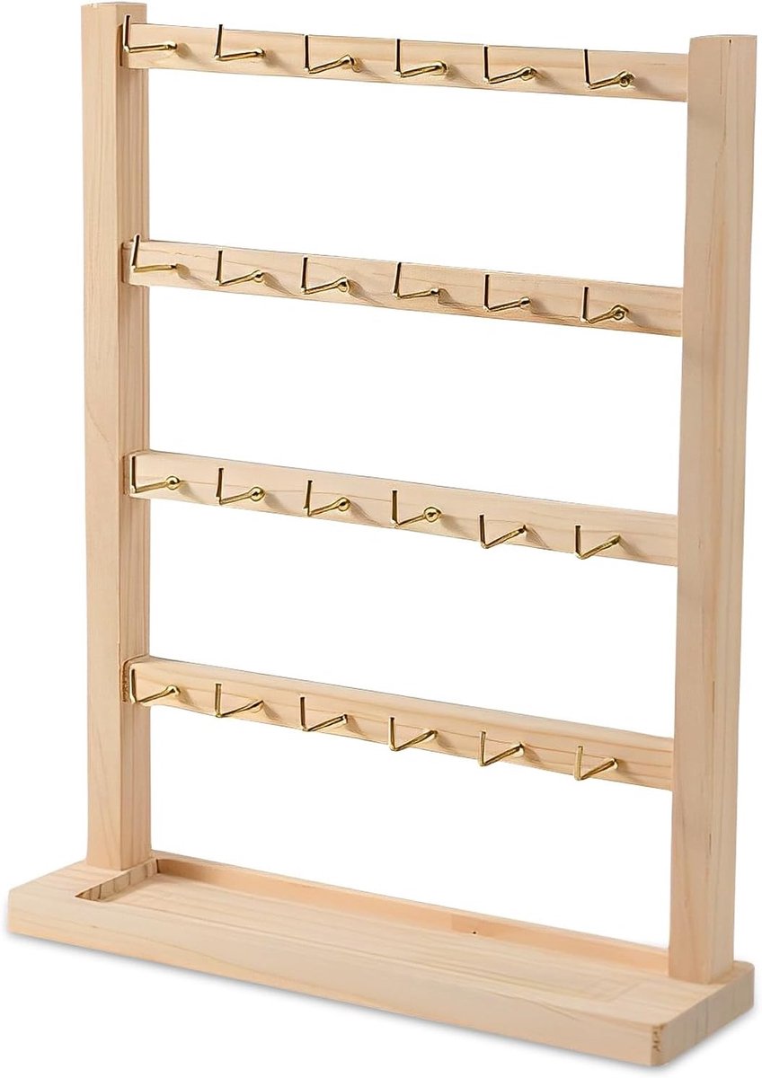 Oorbelstandaard - Houtkleur - - Houten Oorbelhouder met 24 Haken - Voor Sieraden en Accessoires