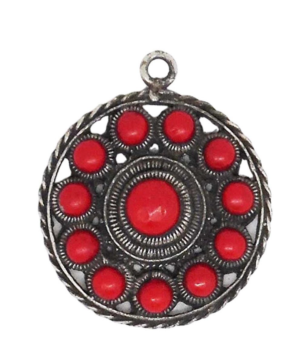 Zeeuws Meisje - Rode Zeeuwse Knoop Hanger met Rood Midden en rode Ronde Bolletjes