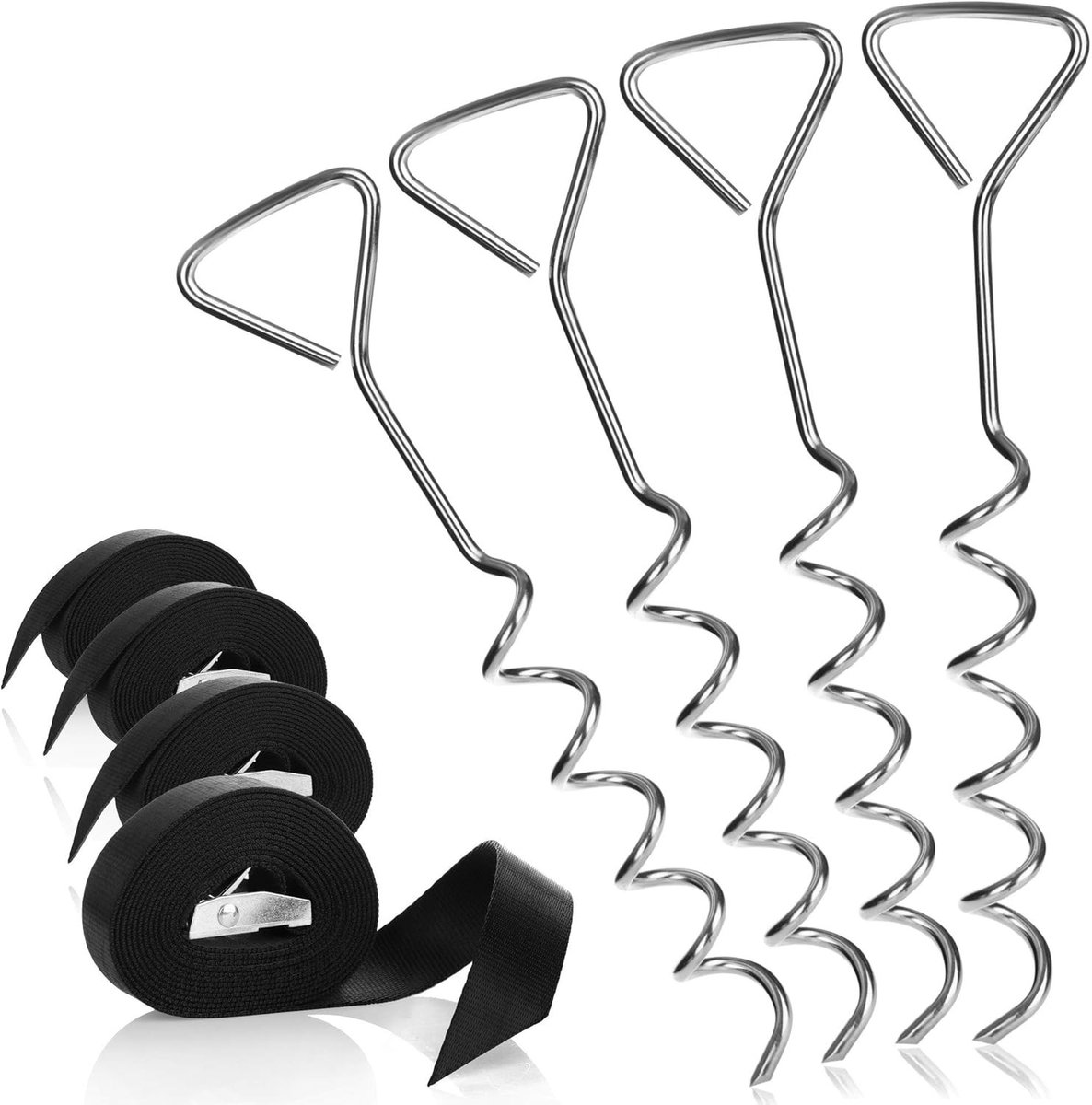 Schroefharingen - Zilverkleurig - 40 cm - Stalen Tentgrondankerset met Spanband - Voor Outdoor Bevestiging