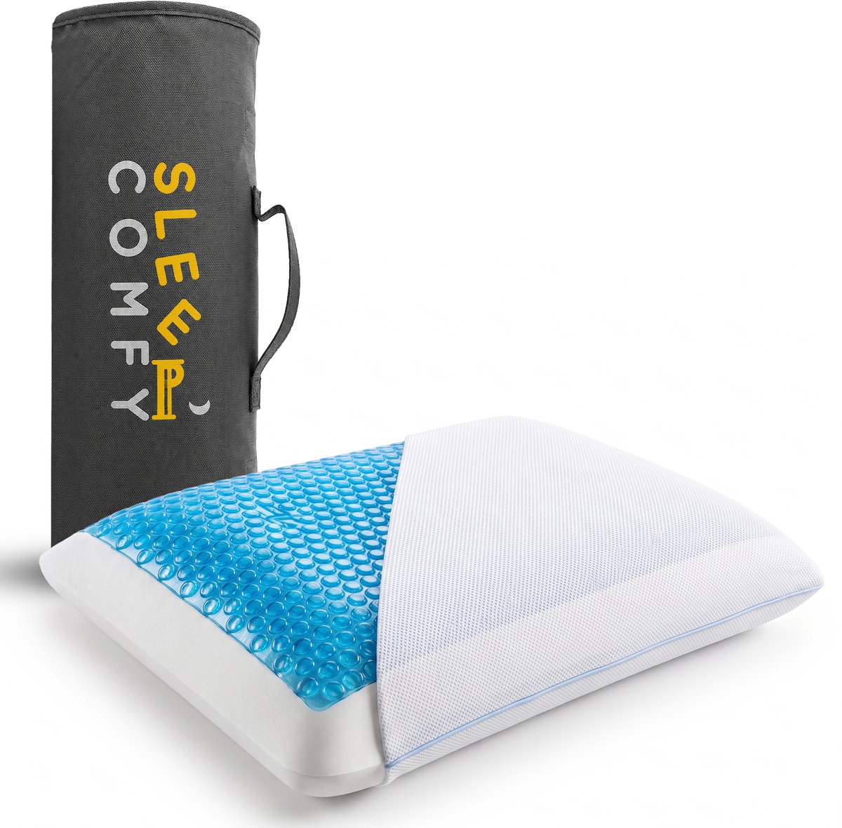 Sleep comfy Gel Traagschuim Serie - Hoofdkussen met koelgel - Traagschuim Hoofdkussen - Hoofdkussen Slaapkamer - Anti Nekklachten - Evva Gel Kussen | 60x40x16 cm Wit