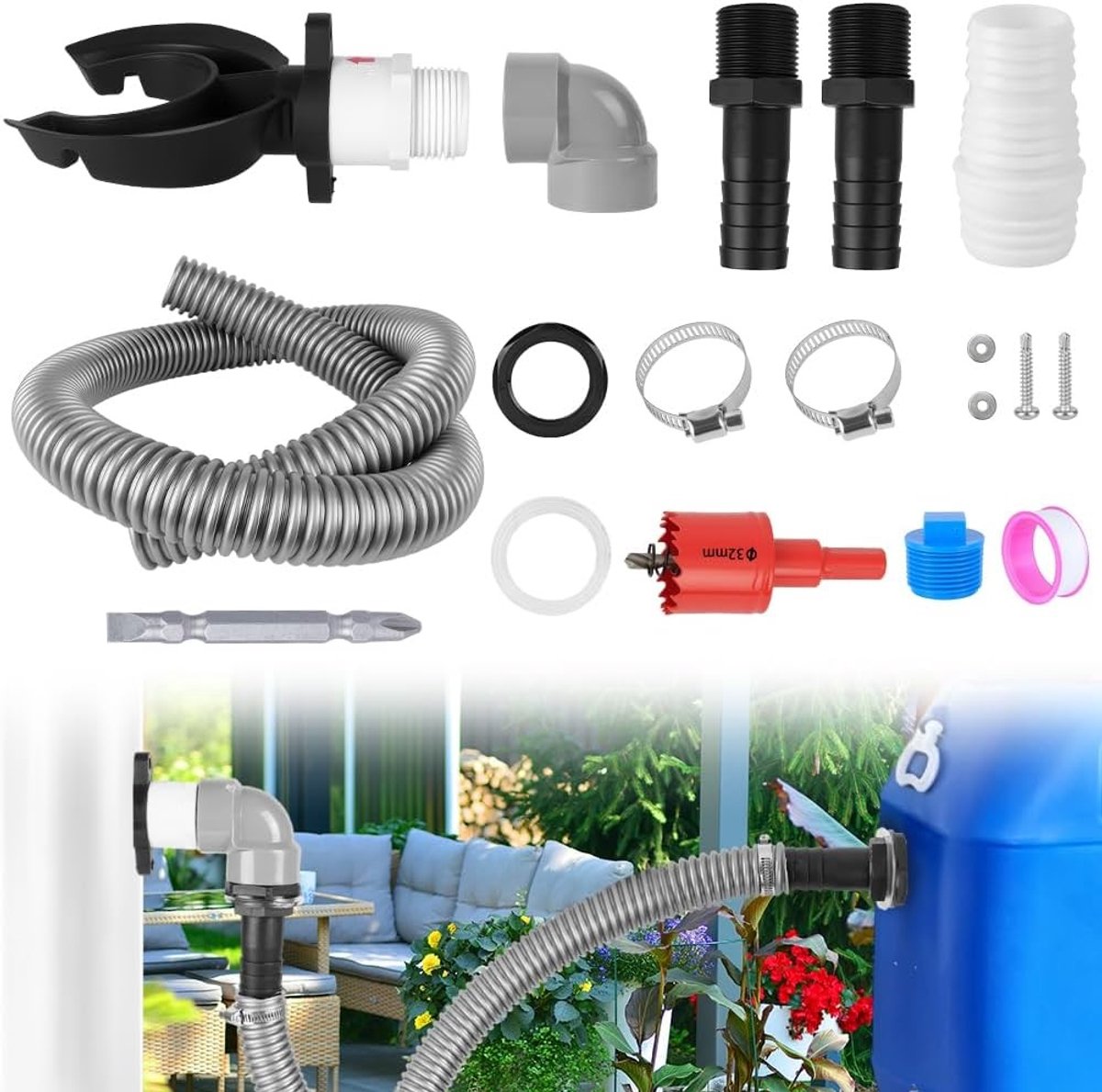 Regenwaterverzamelaar - Zwart - 1 meter - Rubber en PVC - Voor Tuinirrigatie