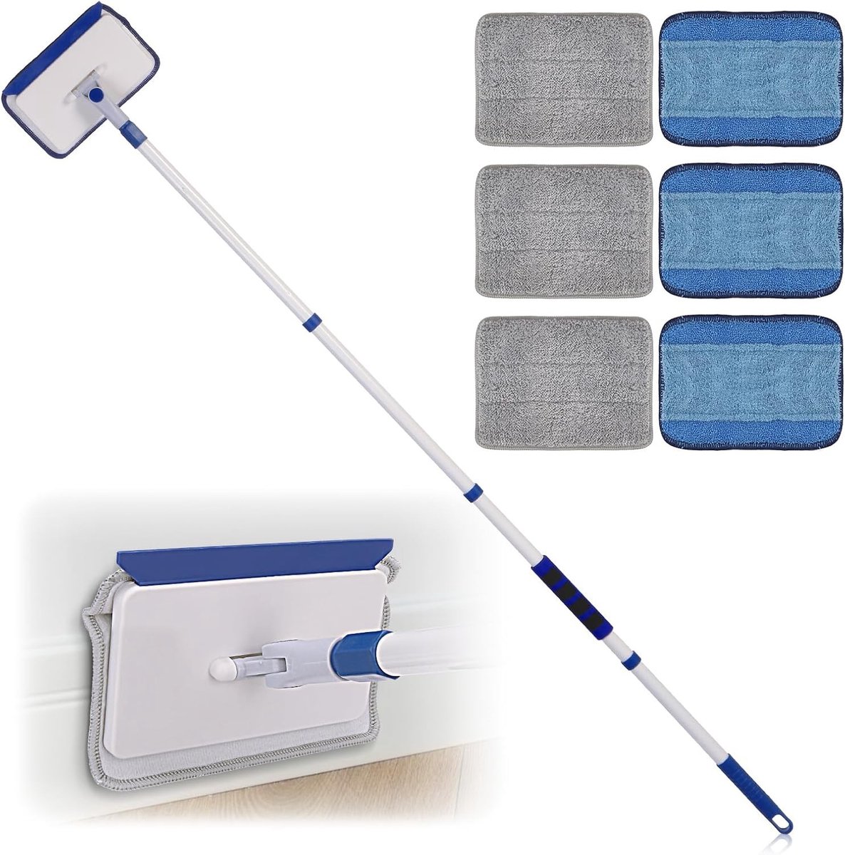 Wandreiniger met Telescoopsteel - Geen Kleur - 152 cm - Tegelwisser met 6 Herbruikbare Pads - Voor Badkamer en Raam