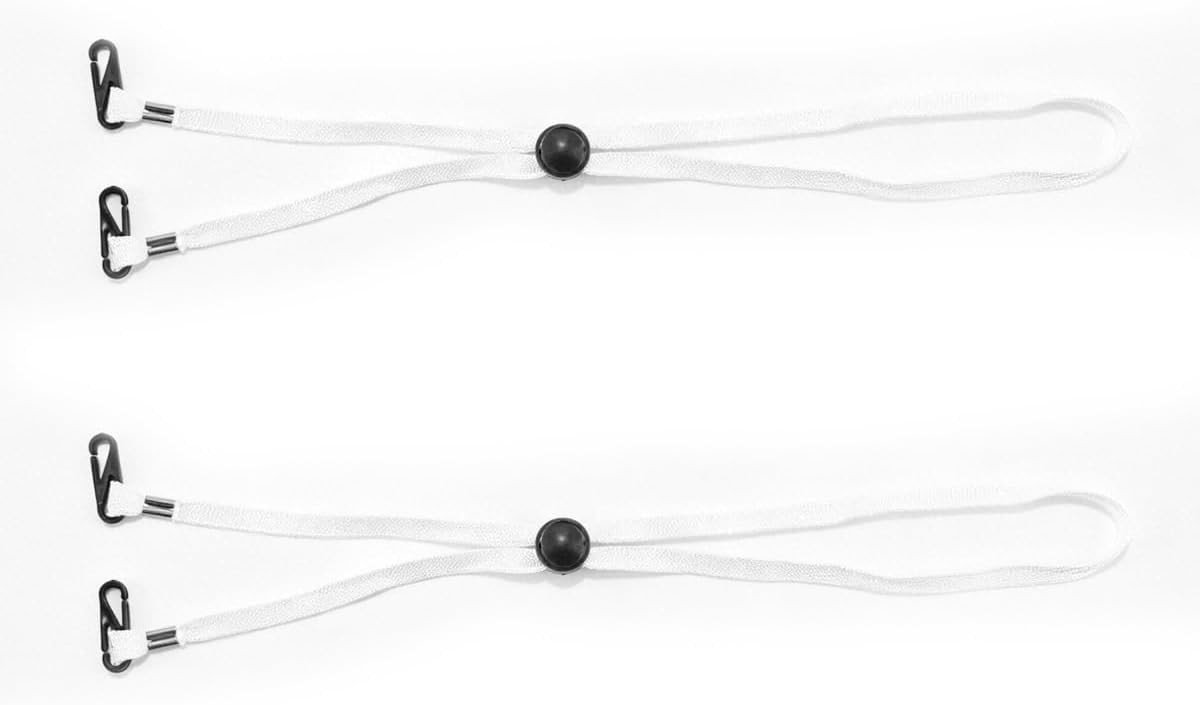 Verstelbaar Winddicht Koord voor Hoed - Wit - 60 cm - Flexibele Hoedriem met Clips - Voor Diverse Hoofddeksels