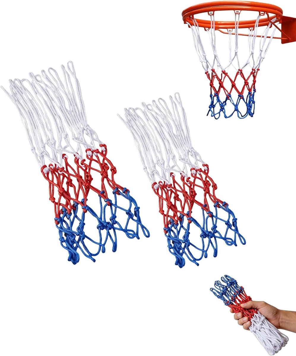 2 stuks Basketballnet Allwetter Ersatznetz für Standard Basketballkorb, Robuuste Nylon Netz in Rot Wit Blauw voor - ShopVlot