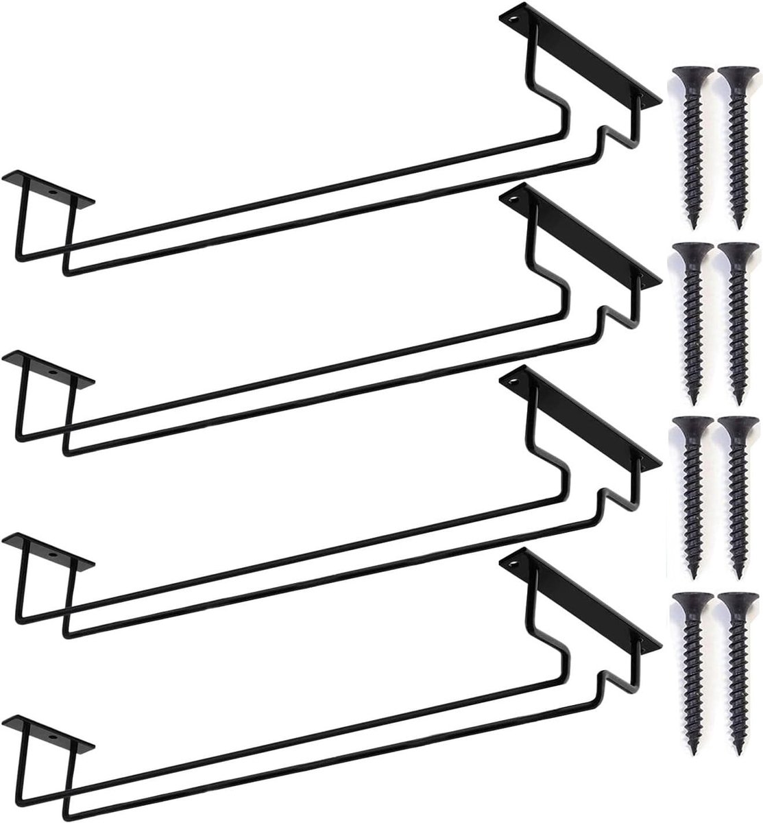 AMZMUKAUP Wijnglashouders, 4 stuks, hangend, wijnglazenhouder, wandmontage, metalen glashouder, hangende glazenhouder - ShopVlot