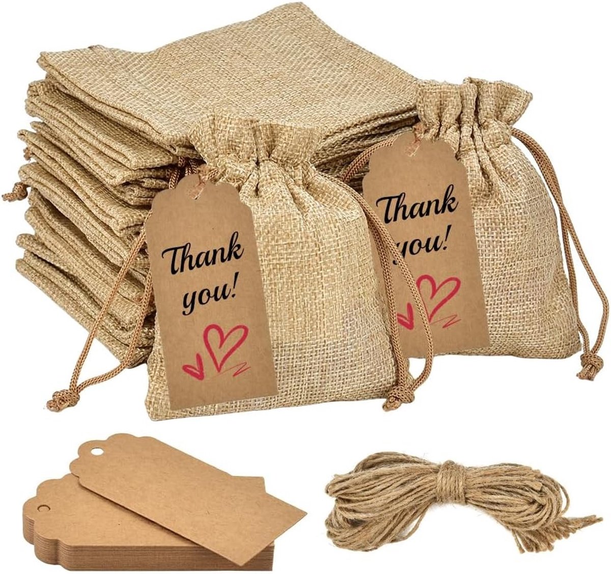 Linnen tasjes onbedrukt - Naturel - 10 x 12 cm - Jute Geschenkzakjes met Trekkoord - Voor Kleine Cadeaus en Snoep