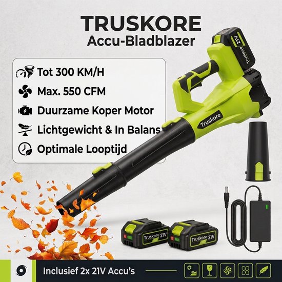Truskore Accu Bladblazer -Draadloze Bladblazer - Lichtgewicht en Krachtig - 260km/u Luchtsnelheid - Geschikt voor Bladeren en Tuinafval - Incl. 2x Accu's (4.0Ah) van Truskore — afbeelding 4