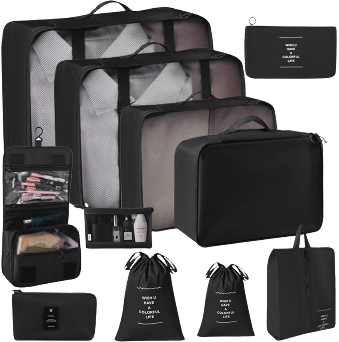 RAMBUX® Packing Cubes Set 11-Delig - Koffer Organizer - Reisorganizer - Kofferset - Inpakzakken - Reistas Organizers - Zwart