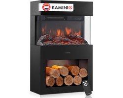 KAMINIO Elektrische haard HENRI - Elektrische houtkachel met verwarming, 3D-vlameffect, houtopslag,…