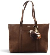 Flora&Co - SOLIS - suède look - grote handtas/tote bag met lange instelbare draagriem - chocolat/bruin - geschikt voor A4 - ideaal voor school- of werktas