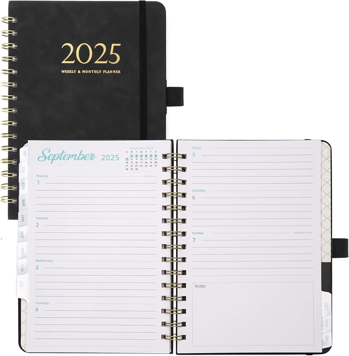Calendar 2025 Weekly Planner Spiral Monthly Calendar PU Leather Paper 80 g/m² Black - ShopVlot