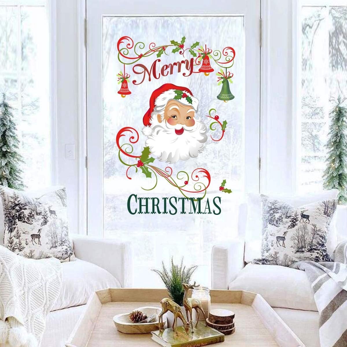 Muurstickers met Kerstman en Sneeuwvlokken - Multicolor - 35 x 28 cm - Verwijderbare Doe-Het-Zelf Muurdecoratie - Voor Binnengebruik