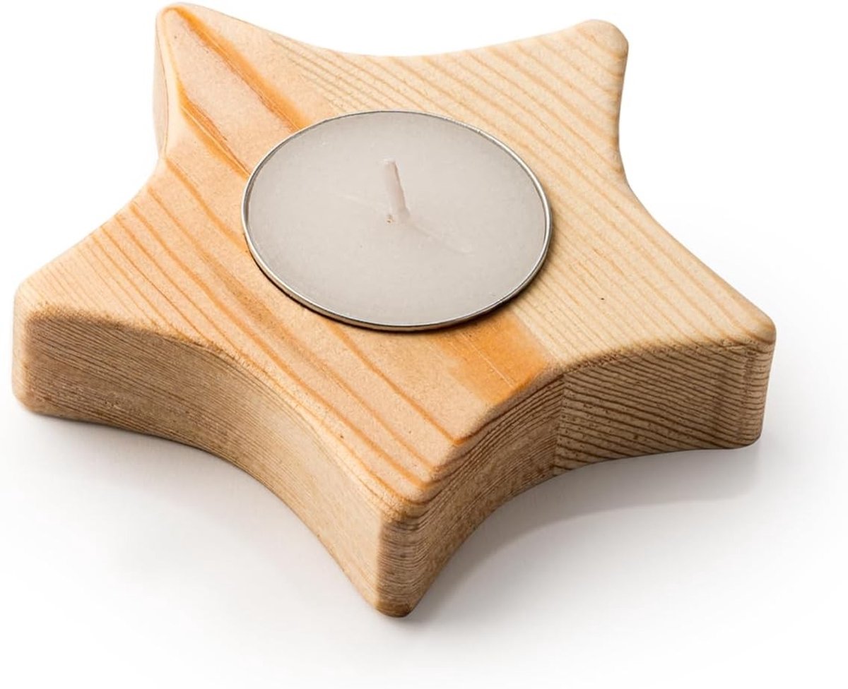 Kaars met Standaard - Grenenhout - 9 x 2,1 x 9 cm - Decoratieve Kaars van Paraffine - Voor Kerstdecoratie