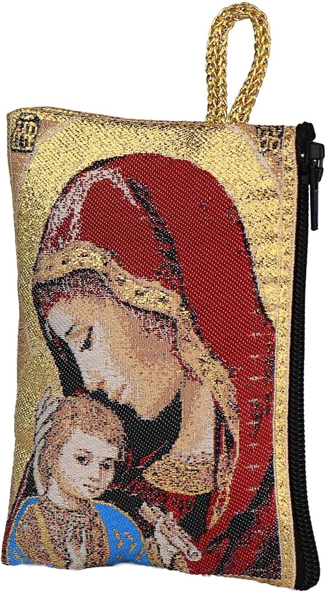 Rozenkrans Tas - Rood-Goud - 7 x 10 cm - Katoen - Voor Religieuze Voorwerpen