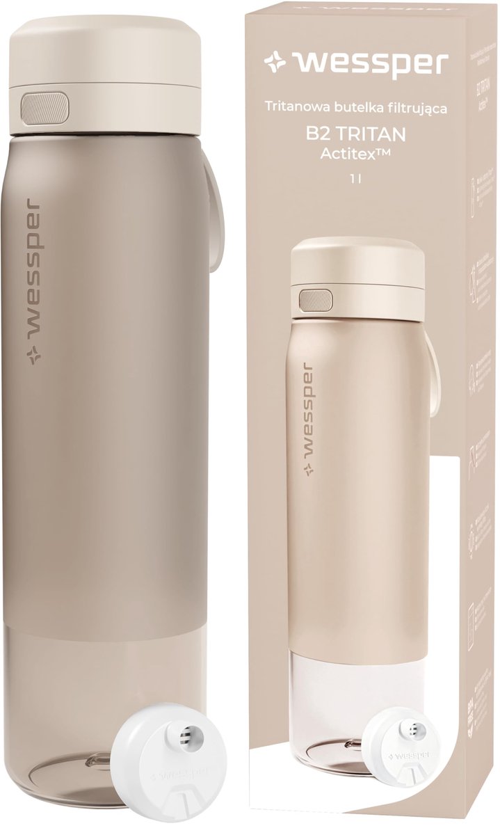 Wessper tritan waterfilterfles,1 ll, Waterfles met Actitex Disc filter, Waterfilter vermindert chloor - ShopVlot