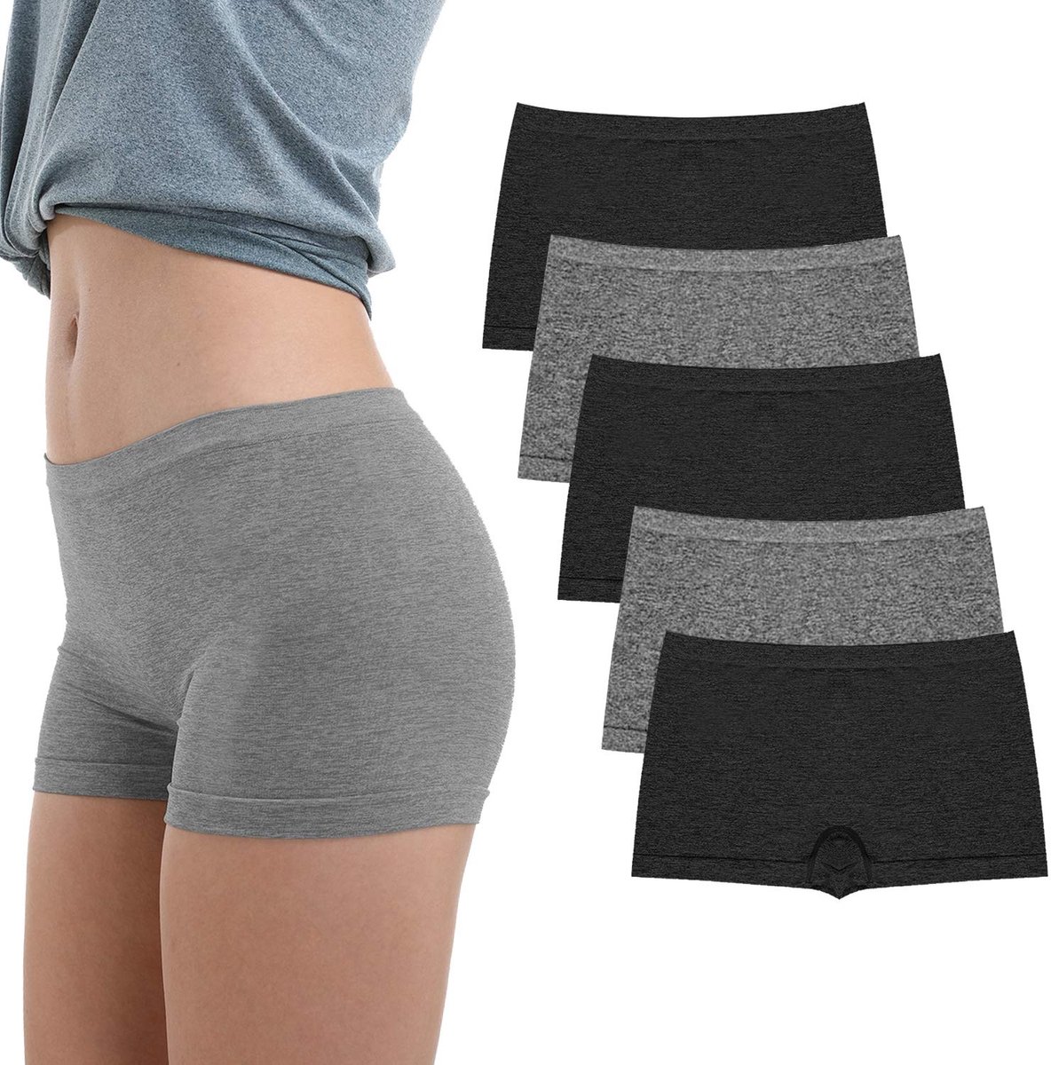 LALESTE Boyshort voor dames, volledige dekking, naadloos slipje, zachte stretch boxerslip, 5 stuks, B004, L - ShopVlot
