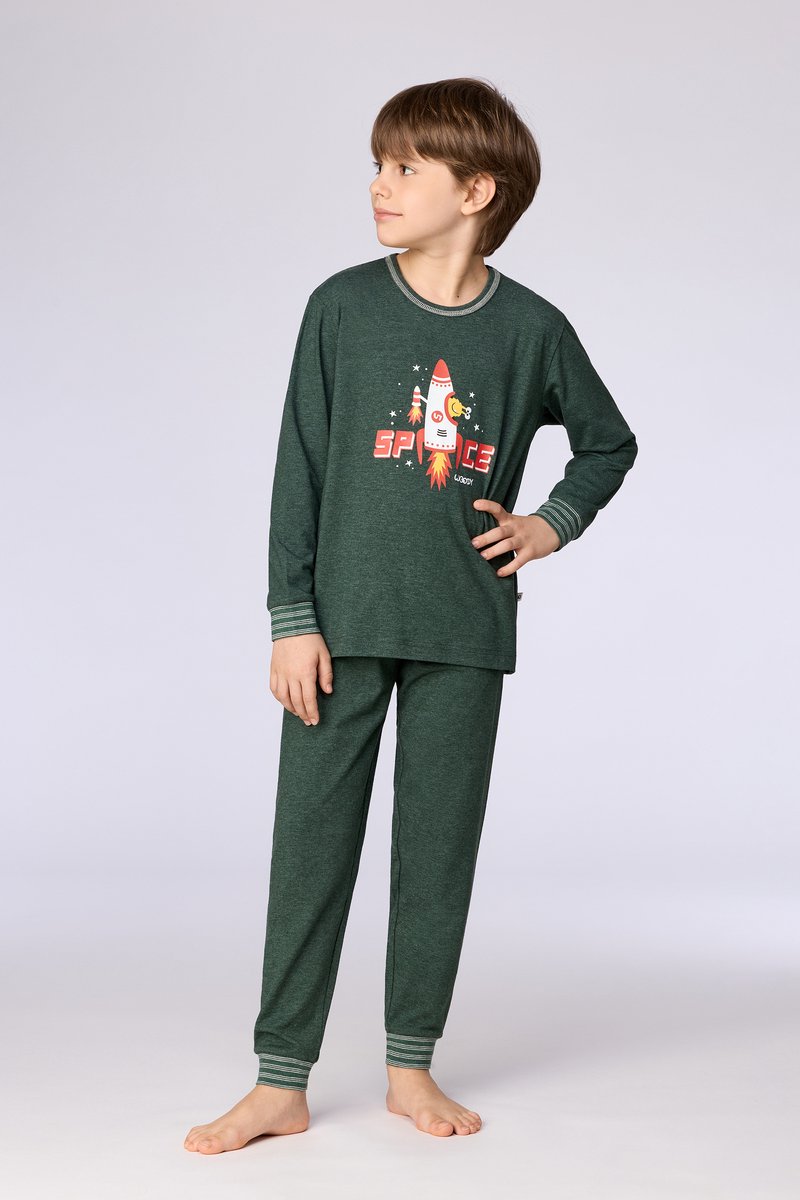 Woody Jongens-Heren pyjama donkergroen - maat S