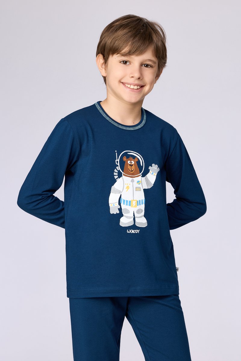 Woody Jongens-Heren pyjama donkerblauw - maat S