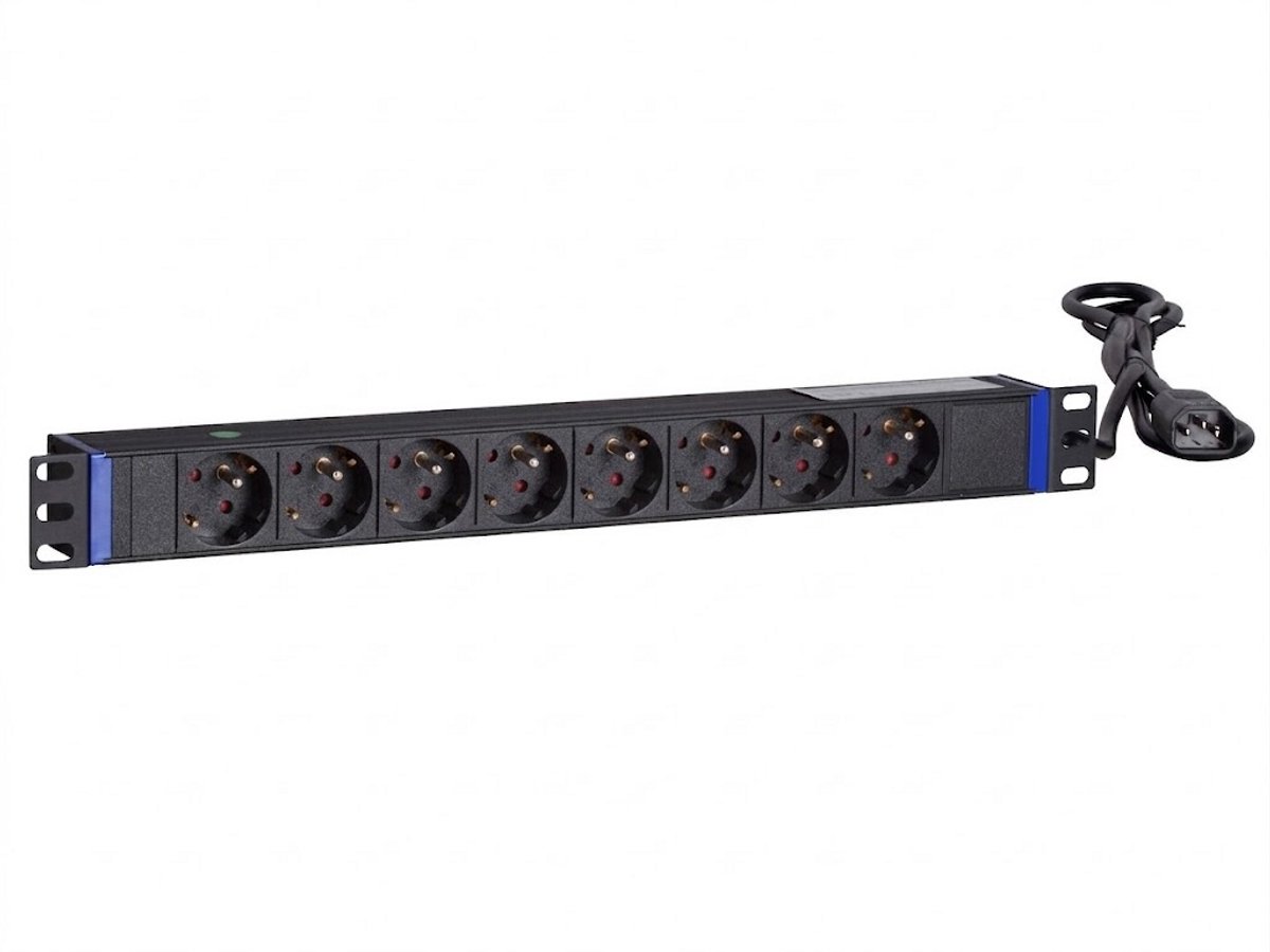 DSIT 19 inch 8 voudige stekkerdoos met C14 stekker - Penaarde - geschikt voor serverkast - patchkast en flightcase