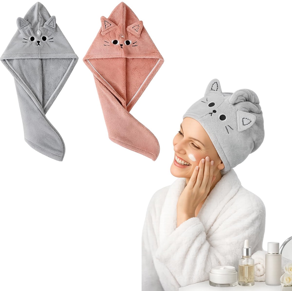 GuBaoZhuo 2 stuks haartulband, microvezel, haartulband, katoen, droog haar, microvezel handdoek, waterabsorberend - ShopVlot