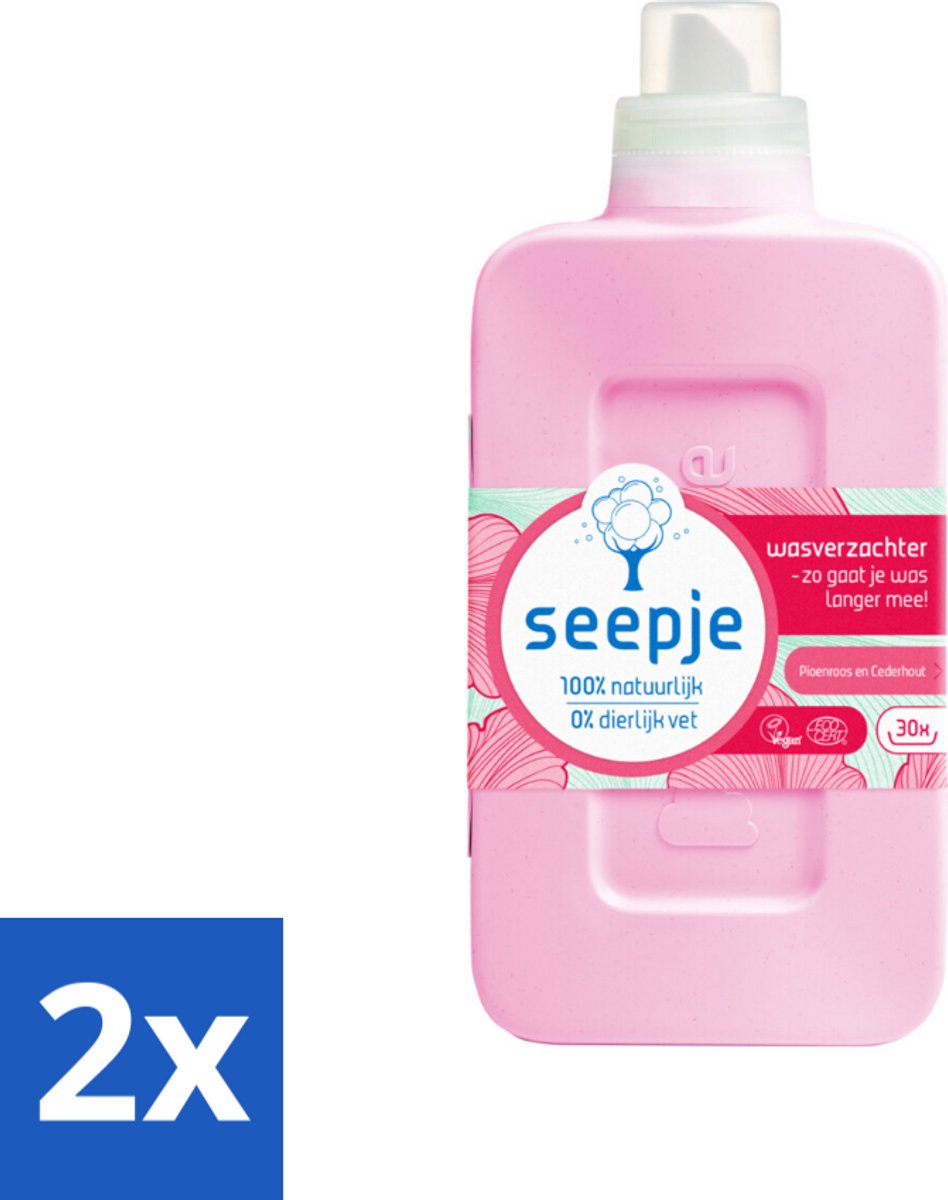 Seepje - Wasverzachter - Geurige Verzorging - Pioenroos en Cederhout - 30 Wasbeurten - 750 ml - Voordeelverpakking - 2 stuks