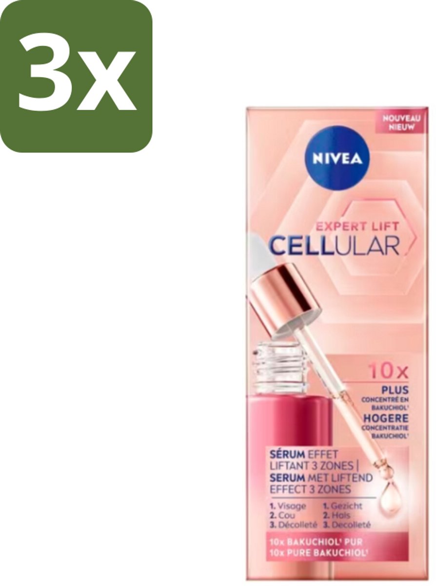 NIVEA - Gezichtsserum - CELLular Expert Lift - Met Bakuchiol - Liftend effect - Alternatief voor Retinol - Voor alle huidtypen - 30 ml - Bulkverpakking - 3 stuks