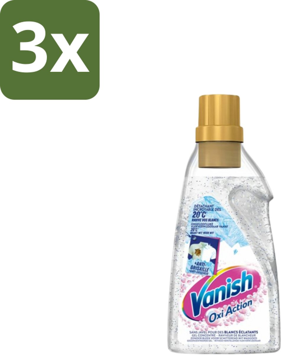 Vanish - Vlekverwijderaar - Oxi Action Booster Gel Whitening - Voor Witte Was - 750 ml - Bulkverpakking - 3 stuks