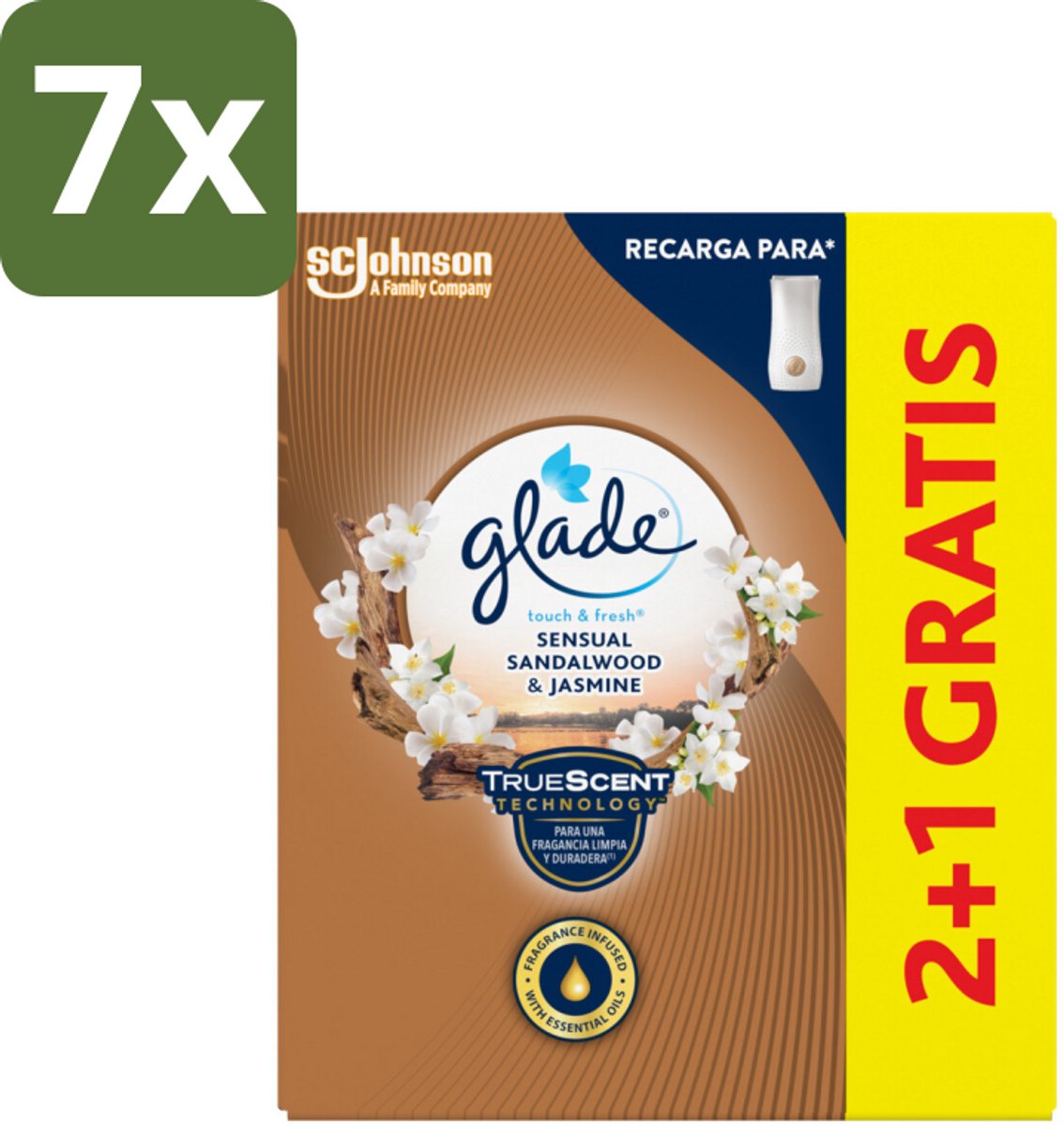 Glade - Touch & Fresh - Sensual Sandelhout Jasmijn - 10 ml - Bulkverpakking - 7 stuks