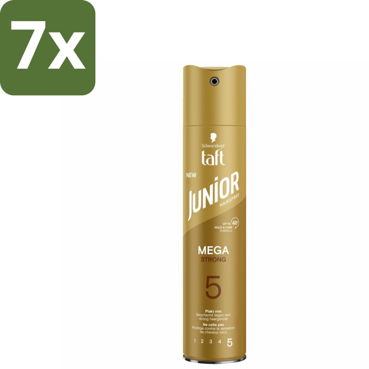 Taft - Mega Strong 5 - Junior Haarspray - Extra sterke hold voor kids - 250 ml - Bulkverpakking - 7 stuks