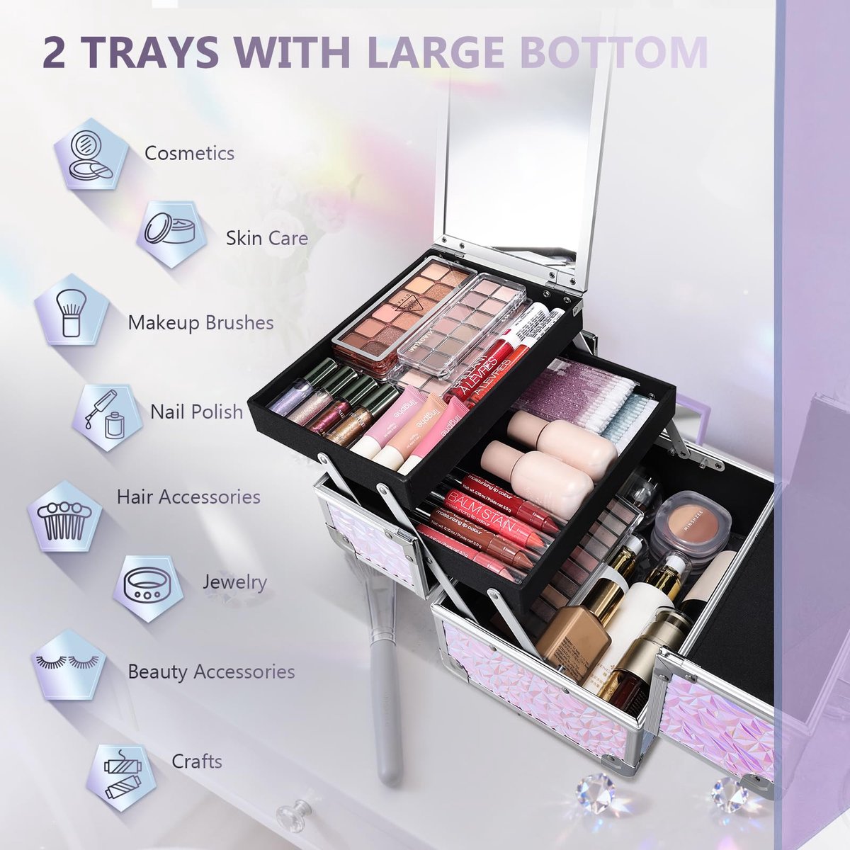 Cosmeticakoffer 30x20x15cm - aluminium beauty case - met slot - perfect voor make-up en sieraden - ShopVlot