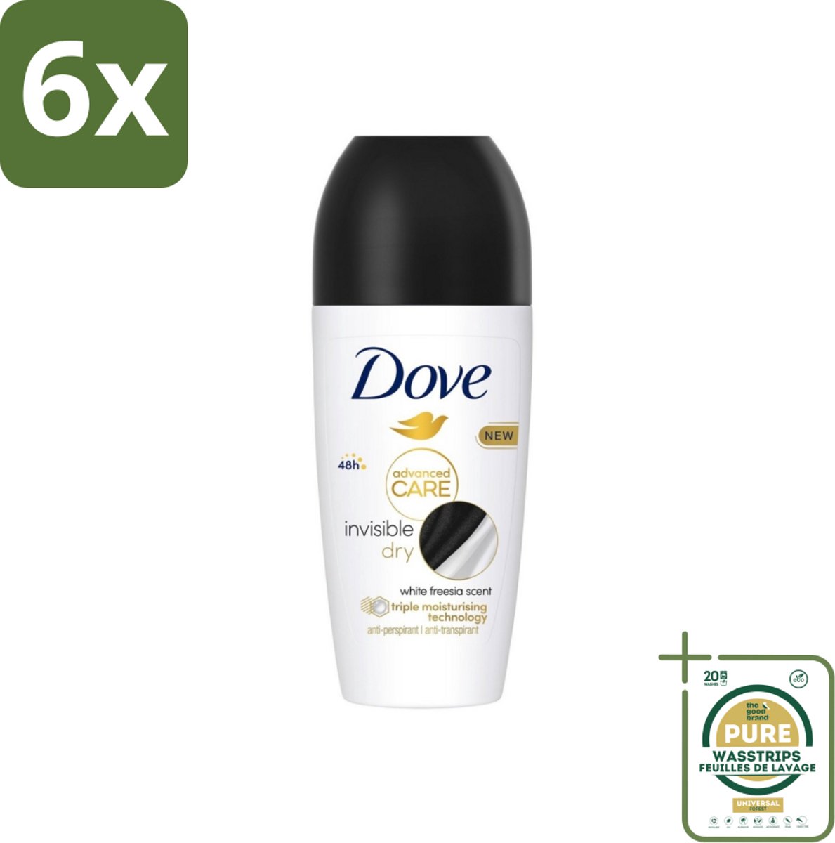 Dove Deodorant Roller - Invisible Dry - 50 ml - Voordeelverpakking - 6 stuks - Dove - Invisible Dry