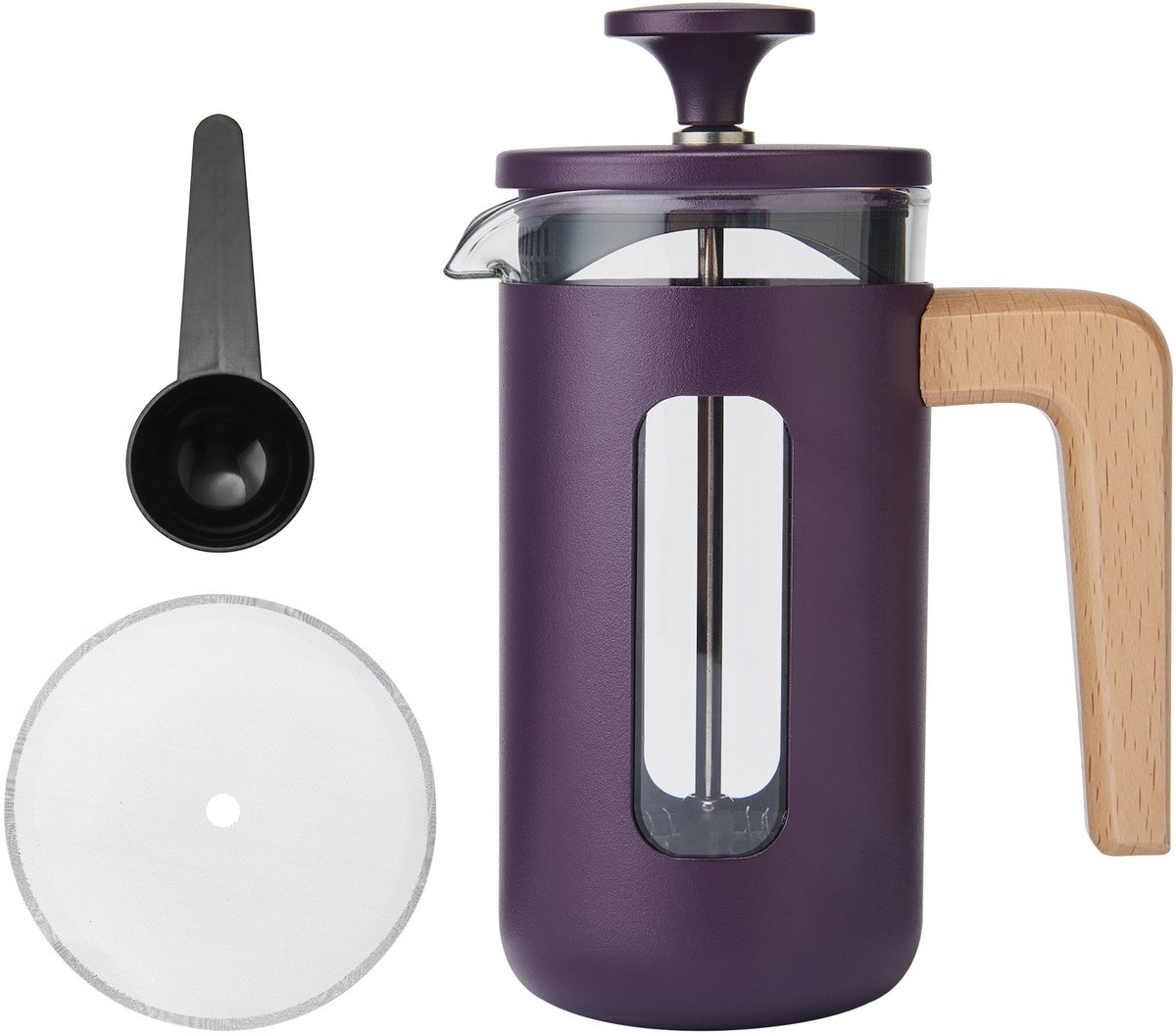 La Cafetière - Pisa Cafetière - Borosilicaatglas - RVS - Houten Handvat - Paars - 3 Kops - 350ml