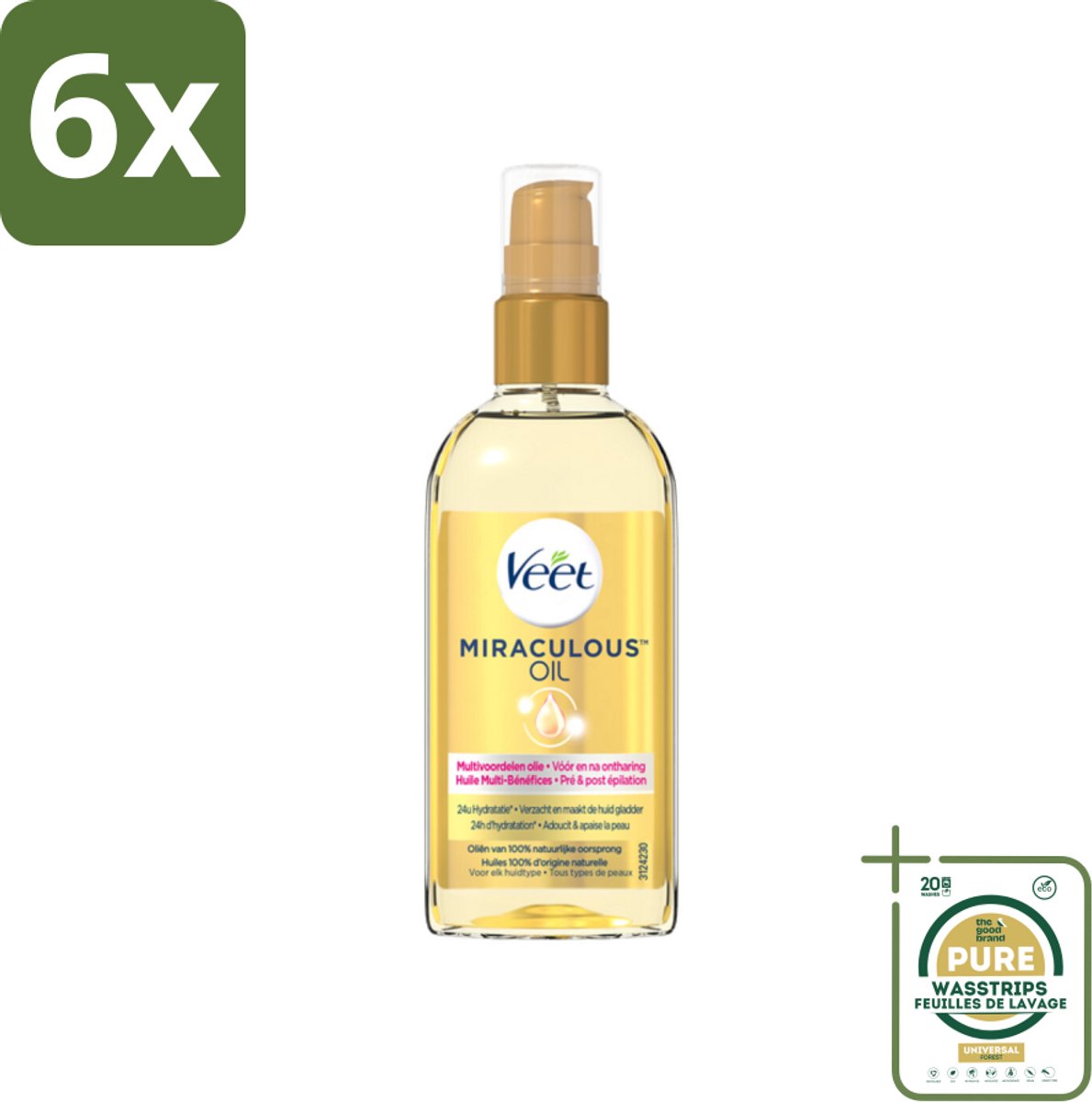 Veet - Aftercare - Natuurlijke Voedende Olie - Voor & Na Ontharing - 100 ml - Voordeelverpakking - 6 stuks - Hydraterende olie - Natuurlijke olie