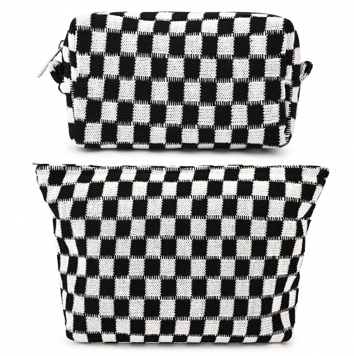 Make-uptas 2-pack - grote en kleine toilettas - geruite details - ideaal voor op reis - ShopVlot