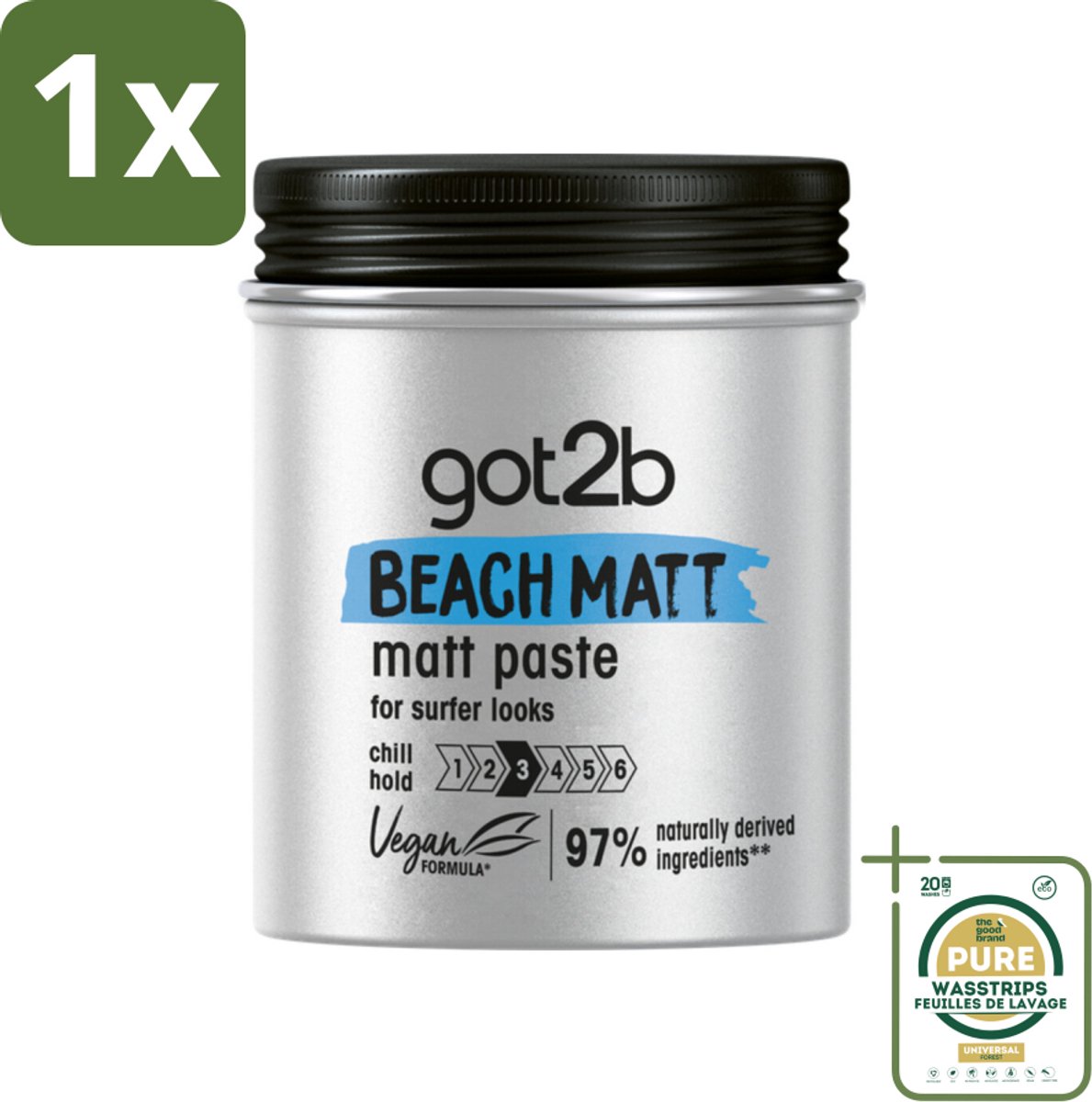 1 x Got2B - Styling Paste - Beach Matt - 100 ml- Beach Look - Matte Styling Paste - Surfer Look - Vegan Styling Paste - Natural Hair Styling