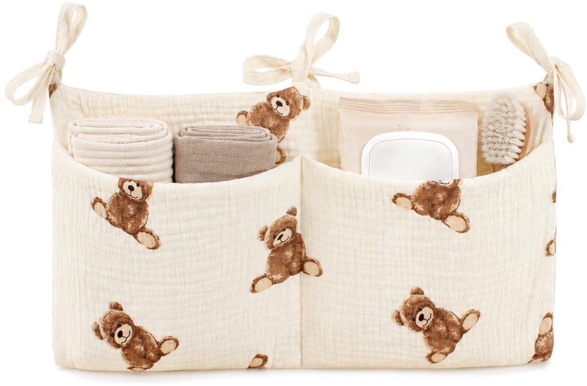 Babybed Organizer Kleine Beer - ophangbare bedtas - katoenen opberging - ideale ruimtebesparing - ShopVlot