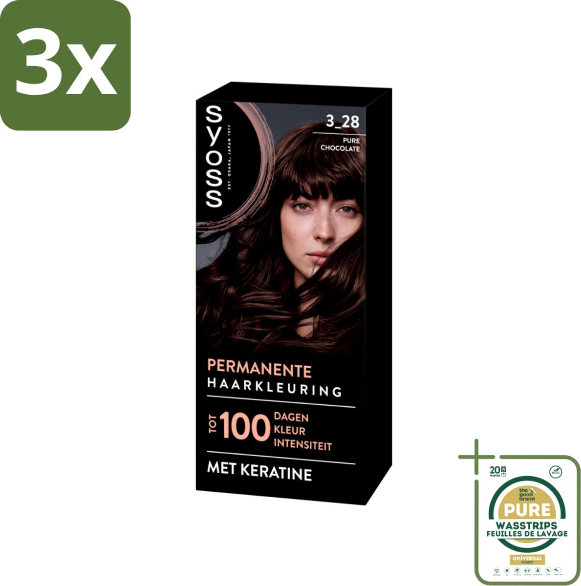 3 x SYOSS - Coloration 3-28 Pure Chocolade - Haarverf - Grijsdekking - Vermindert Haarbreuk - Grootverpakking - Haarverf - Permanente Haarkleuring - Grijsdekking - Keratine - Haarverf 100 Dagen