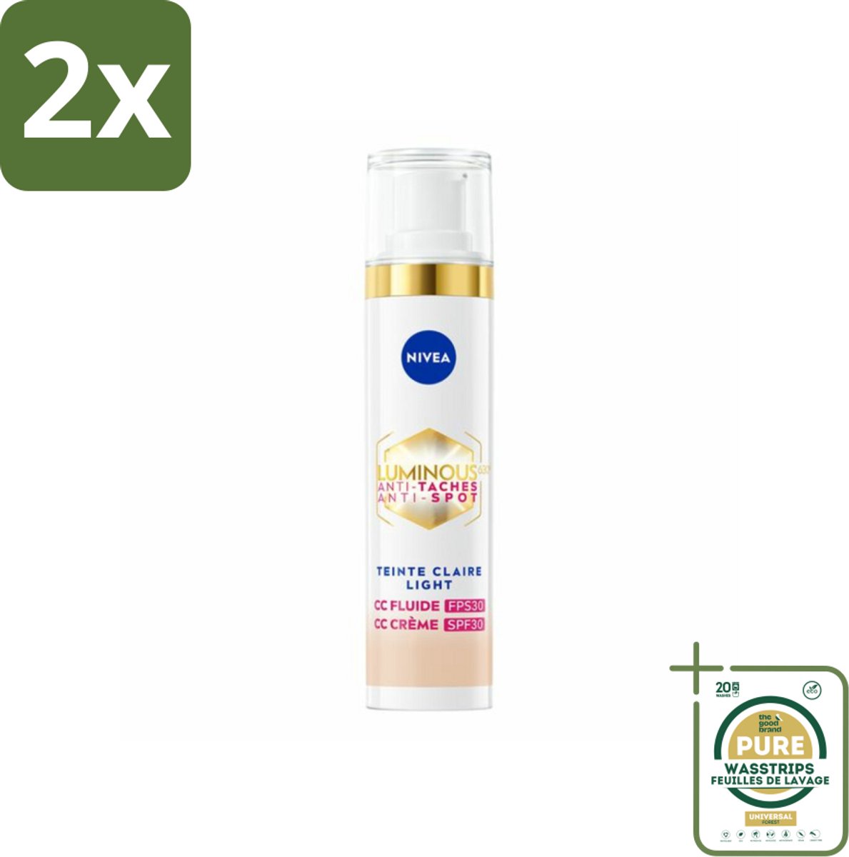 NIVEA - Cellular LUMINOUS630 CC Crème Licht - Gekleurde Dagcrème - Tegen Pigmentvlekken - SPF 30 - 40 ml - Voordeelverpakking - 2 stuks - CC cream - NIVEA Cellular LUMINOUS630