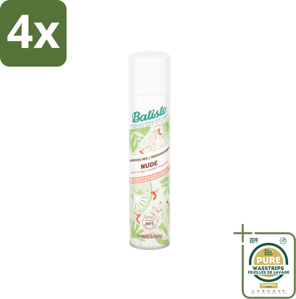 Batiste - Nude - Droogshampoo - Frisse Look - Volume en Textuur - 200ml - Voordeelverpakking - 4 stuks - Nude - Fris Haar