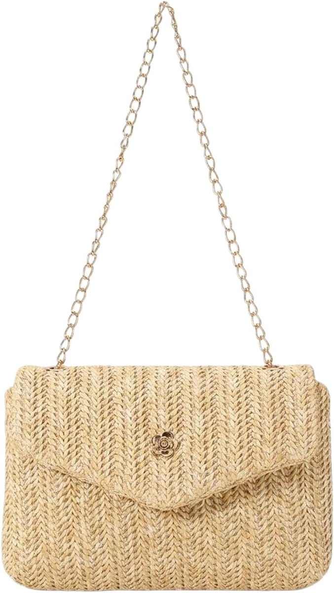 Women's Handbag with Straw Bohemian Woven Clutch Bag Holiday Woven Handbag with Chain Summer Beach Woven Purse for - ShopVlot