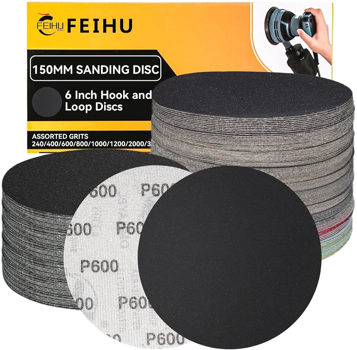 FEIHU 30Pcs Sanding Discs 150mm grit 600, Sandpaper Pads for Eccentric Sander - ShopVlot